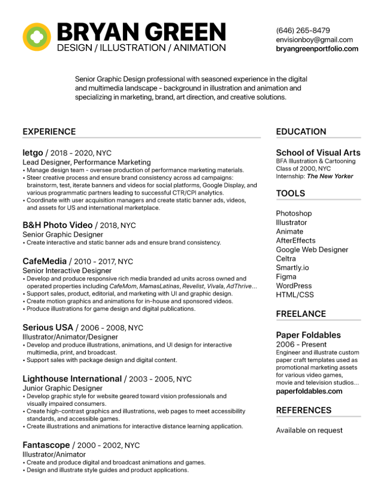 Resume – BRYAN GREEN PORTFOLIO